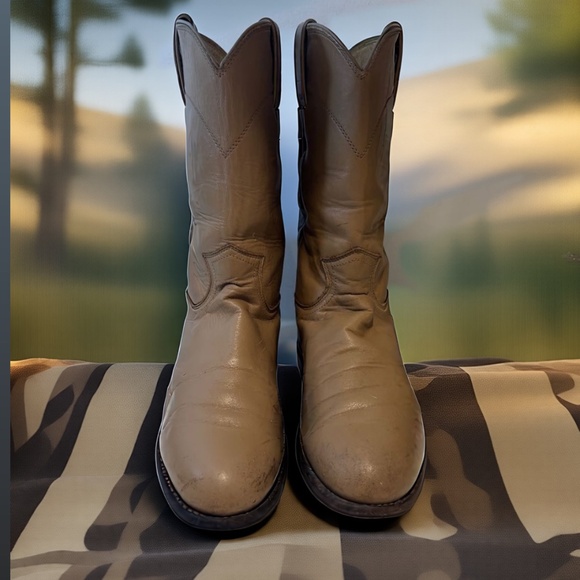 VTG WOMEN’S JUSTIN L3710 WESTERN LEATHER ROPER COWBOY BEIGE BOOTS SIZE 6.5 C - Picture 1 of 15